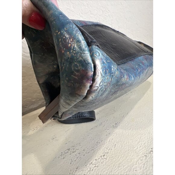 Patricia Nash Blue Embossed Floral Leather Snap Latch Doctor Style Shoulder Bag - Picture 8 of 15